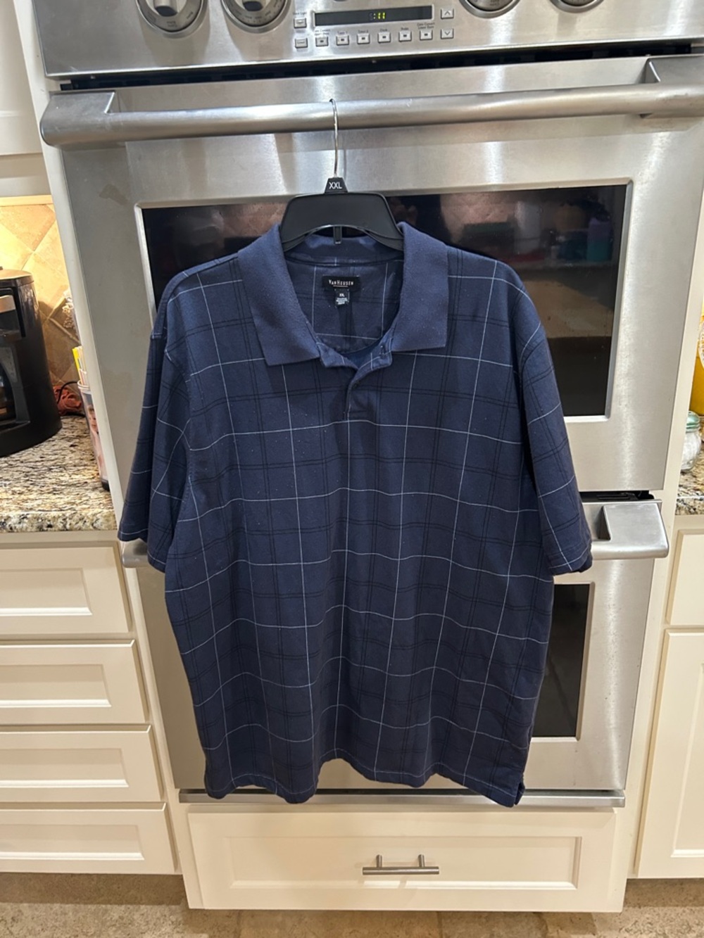 Van Heusen Men’s Navy Windowpane Short-Sleeve Polo